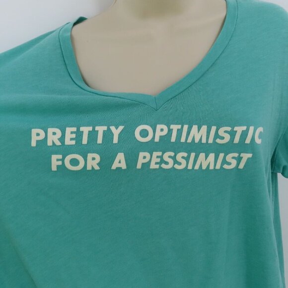 Wildfox Womens Medium Pretty Optimistic for a Pessimist Teal Green Tee Shirt Top - Picture 3 of 9